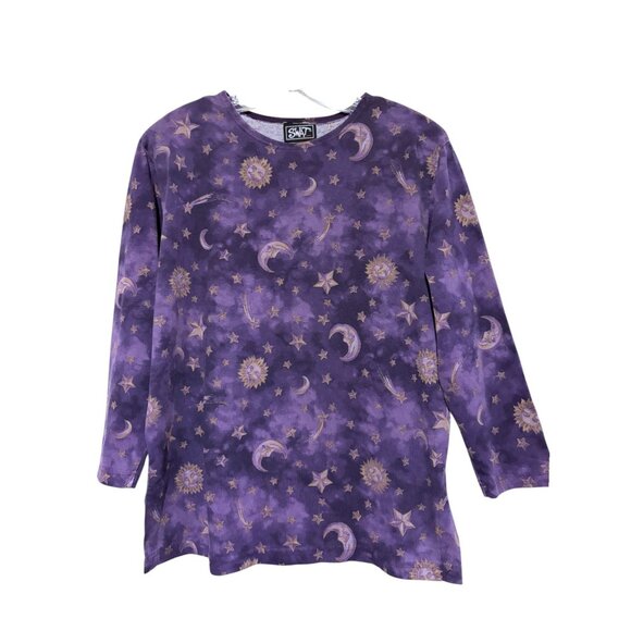Vintage 90s Sun Moon Stars Top M Oversized Celestial Tie Dye Hippie Witch - Picture 1 of 6
